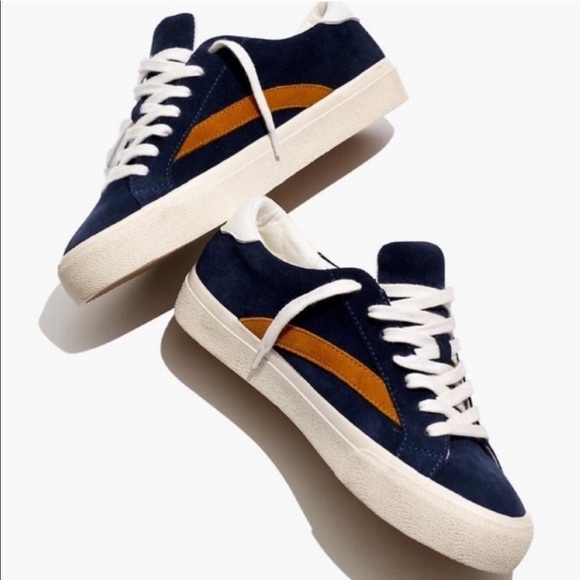 Madewell Sidewalk Suede Low Top Sneaker Navy/Gold Women’s Size 7 Nightfall - Picture 3 of 10